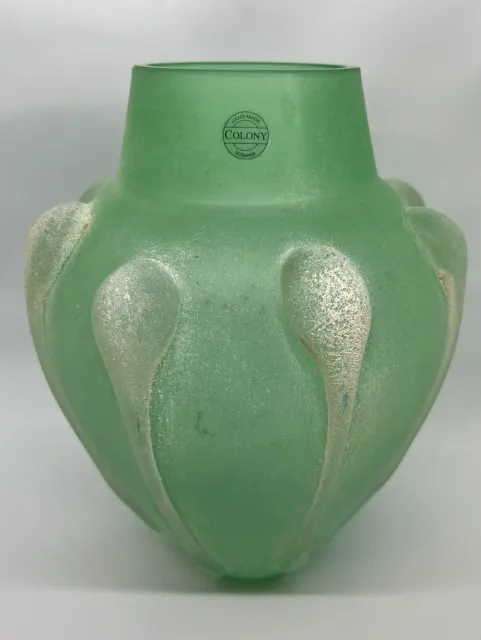 Colony Romanian Glass Vase Handmade Unique Frosted Green