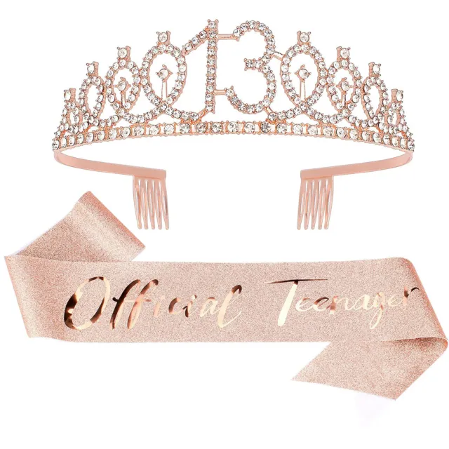 13th Birthday Crown Sash Set for Girls & Official Teenager Birthday Decoration
