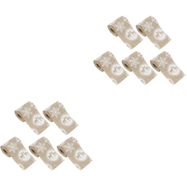 10 Pcs Snowflake Ribbon Wired Craft Christmas Linen Printed