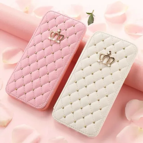 Luxury Crown Bling Diamond Leather Flip Case For iPhone 14 Pro Max 13 12 11 X XR