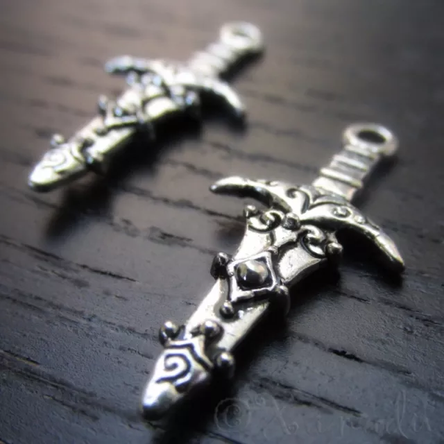 Sword Charms - Wholesale Antiqued Silver Plated Pendants C9879 - 10, 20 Or 50PCs