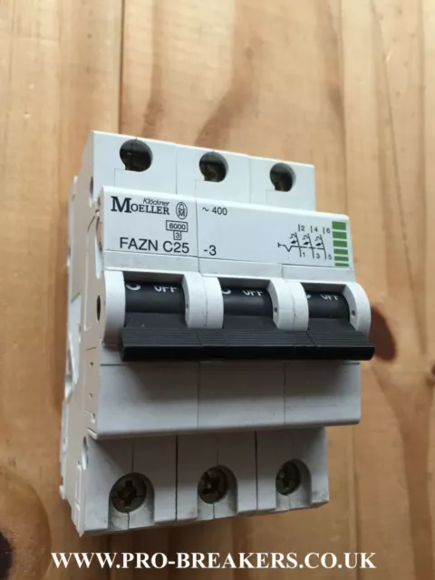 Moeller Klockner 25A Faznc25-3 3 Pole Mcb Type C C25 Fazn 400V