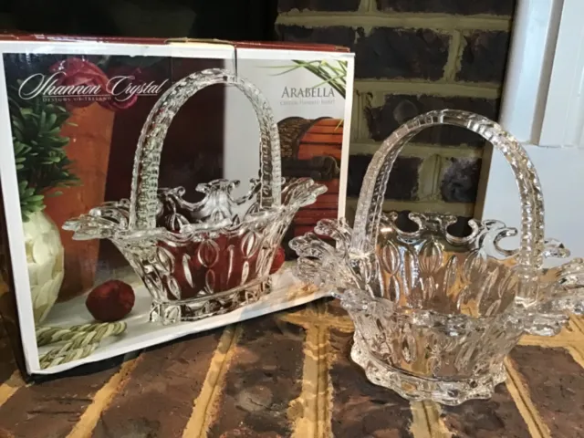 Shannon Crystal Glass BASKET Bowl ORNATE CUT OUTS Beautiful Comes New in Box