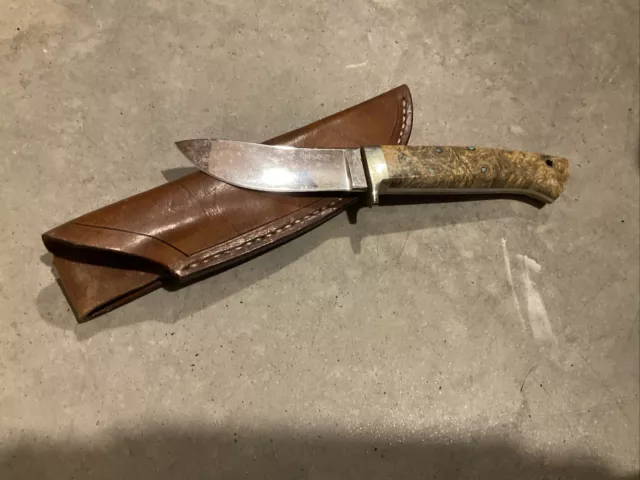 Bob Shultz Stone Handle Fixed Blade Knife With Leather Sheath