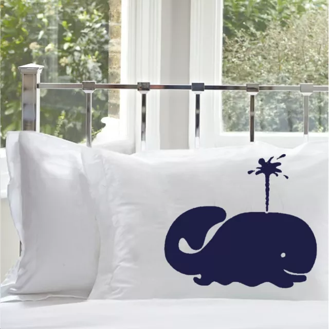 Navy Blue Spouting Whale 2 Cotton Pillowcase Nautical Coastal Bedding Decor Gift