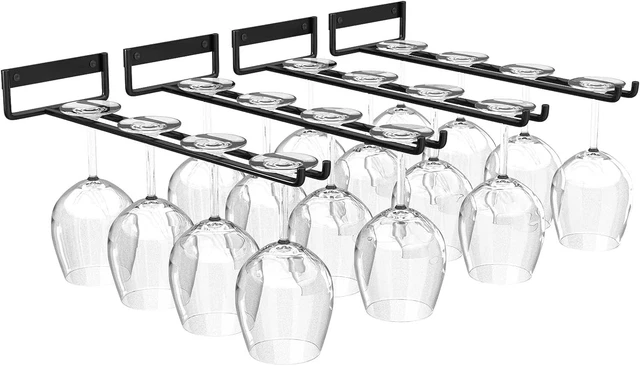 Set of 4 Stemware Wine Glass Hanging Rack Metal Wine Glass Holder Under NEW