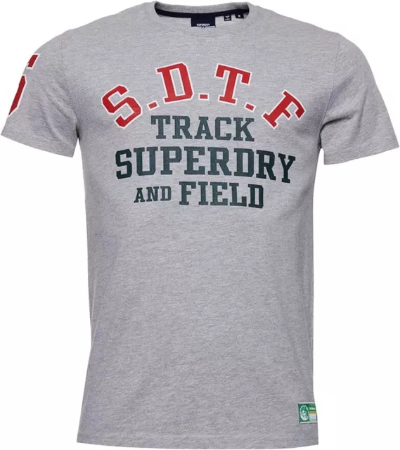 Superdry Mens Grey Track Field Graphic T-Shirt Designer Lightweight Cotton Tee
