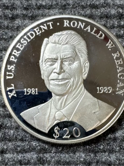 LIBERIA REP. 2000 Silver Coin (.999) $20 US President RONALD W. REAGAN   20 g.