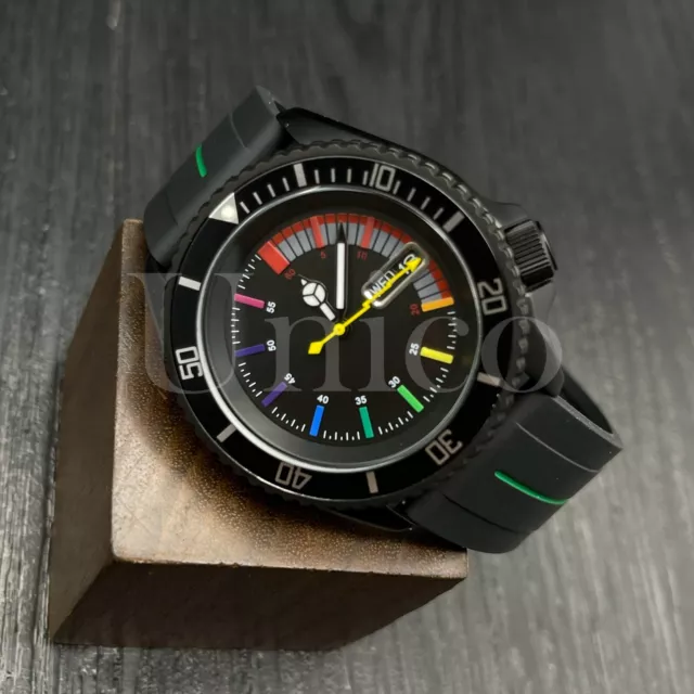 Custom Made Mods Watch SKX Style NH36 Auto Movement BLK/SIL Rainbow Hours BLK/GN