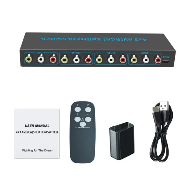 New 4 In 3 Out RCA Switch AV RCA Switcher Box Video L/R Stereo Audio Switcher