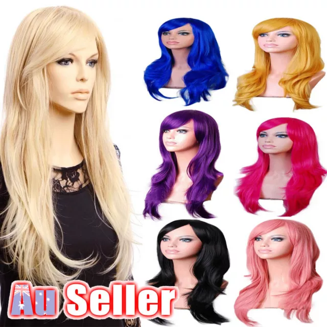 70cm Womens Long Wavy Curly Hair Synthetic Cosplay Full Wig Wigs Party Ladies