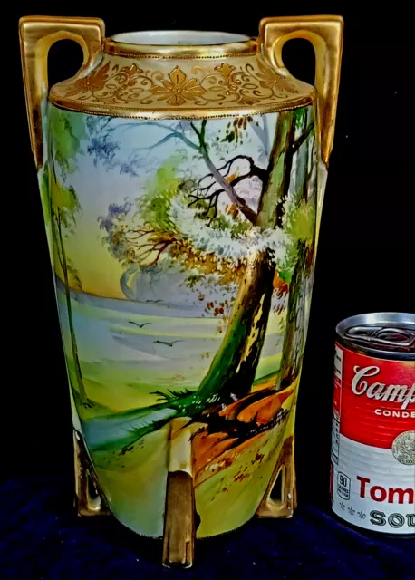 Fine Detail Nippon Japan Porcelain Large Vase w Forest Scene Morimura w Gold