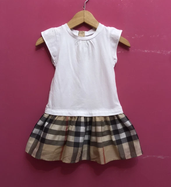 BURBERRY Vestito abito per bambina bianco beige tartan Tg 9 Mesi Cotone Cotton