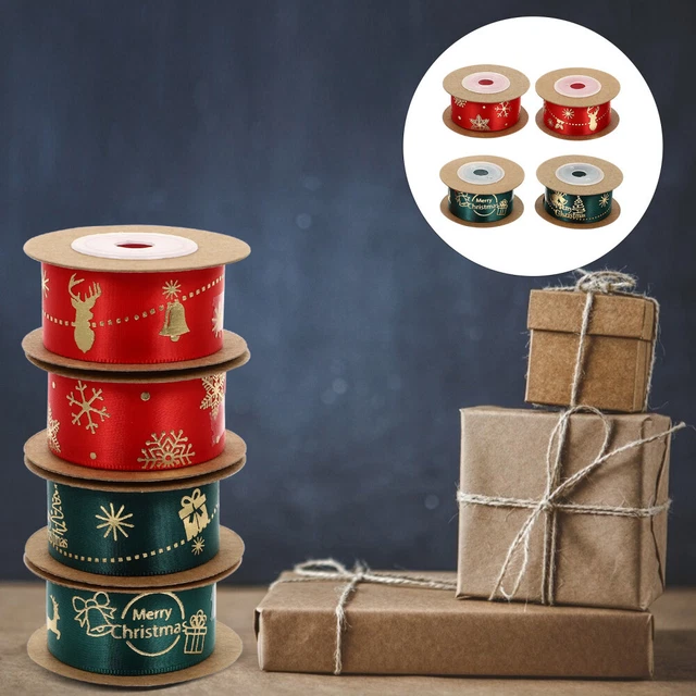 4 Rollen von Weihnachten Polyester Band Rentier Schneeflocke Verpackung Band