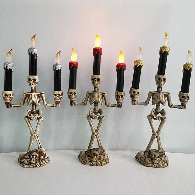 Halloween LED Kerze Schädel Skelett Hand Stehen Halter Lichter Party Lampe Deko