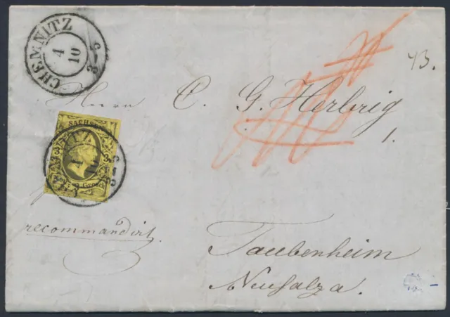 Sachsen 6 mit K2 Chemnitz auf Brief 1851 nach Taubenheim (2)