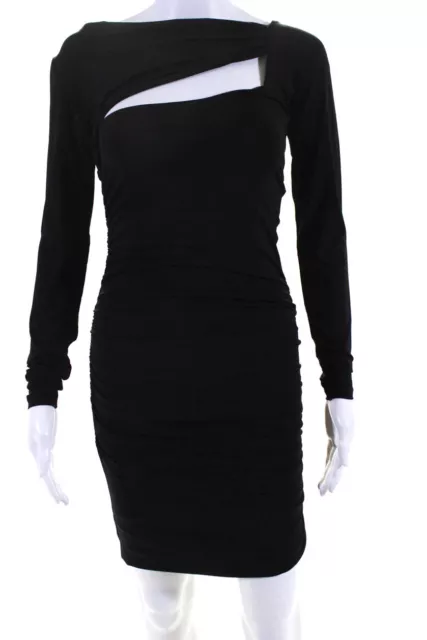 Pierre Balmain Women's Ruched Long Sleeve Cut Out Mini Dress Black Size 38