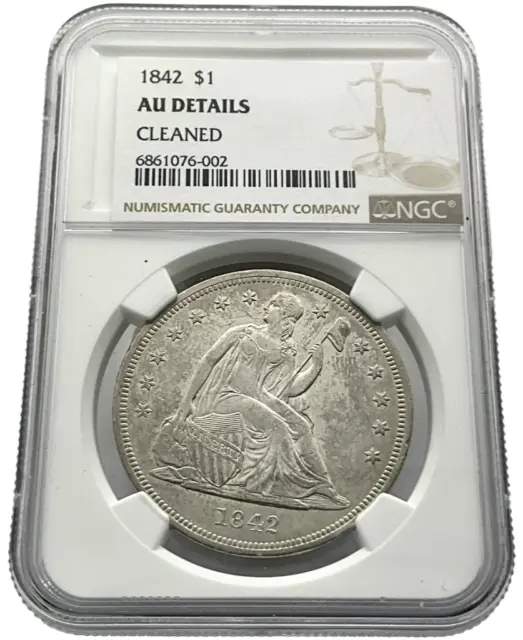 1842 Liberty Seated Dollar NGC AU DETAILS