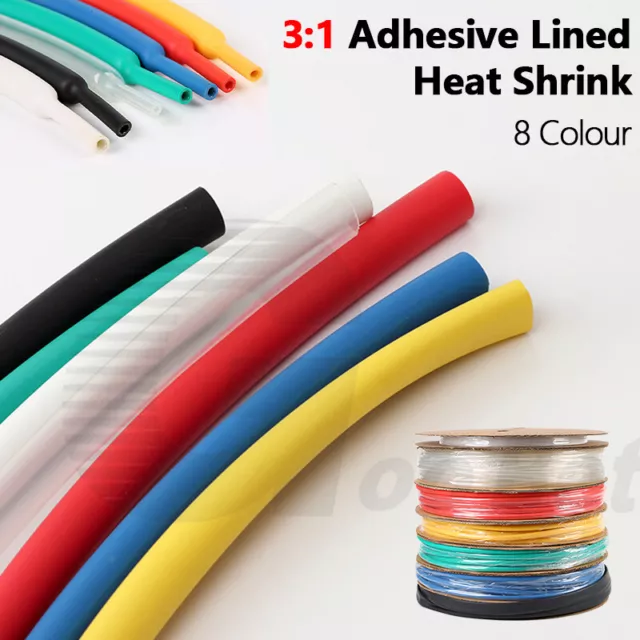 3:1 Adhesive Heat Shrink Heatshrink Glue Lined Tubing Sleeving Waterproof Colour
