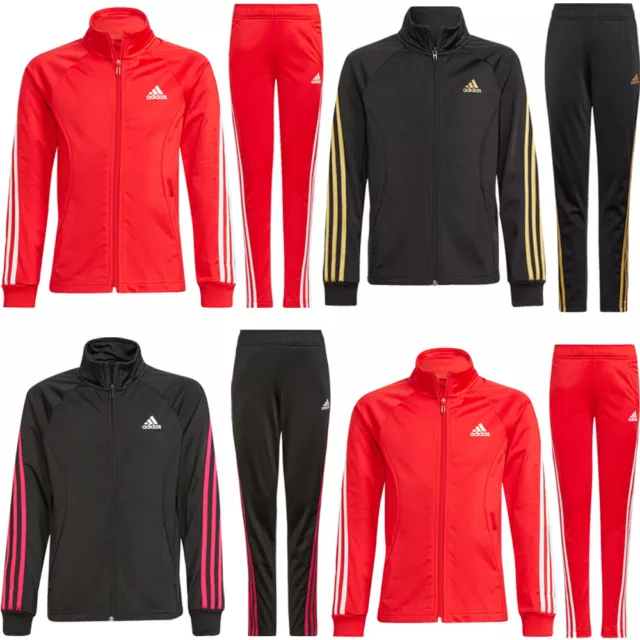 Adidas tuta da ginnastica per ragazze fondo 3 righe giacca con cerniera intera pantaloni tuta