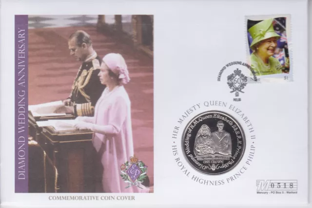 Niue 2007 Qeii Diamond Wedding Pnc Coin Cover 1 Crown Isle Of Man 0518