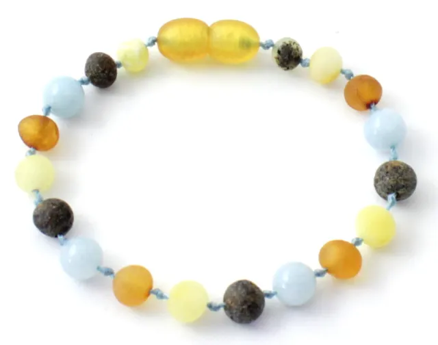 Raw Baltic Amber Anklet Bracelet With Aquamarine for Men Jewelry Women