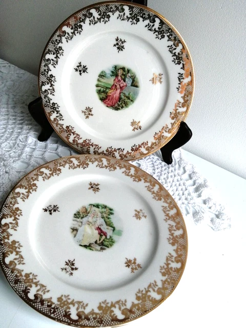 Lot De 2 Assiettes Anciennes En émail Vert Moucheté - Confettis éclaboussures - 10 1/4'
