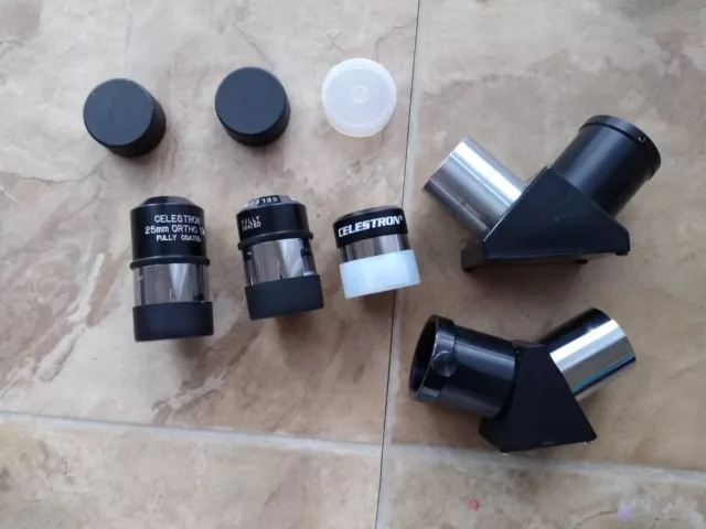 Vintage Celestron Telescope Eyepieces And Diagonals Complete Set