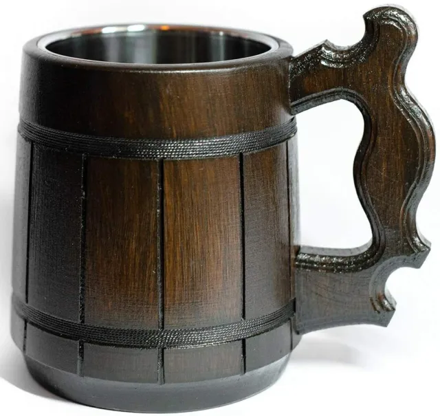 Handmade Beer Mug Oak Wood Stainless Steel Cup 20 OZ (600ml) Gift Birthday Bar