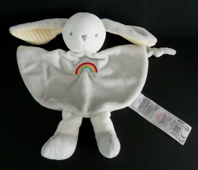 1. DOUDOU PLAT TOMKIDS TOM KIDDY BISOUS D'ANGE LAPIN gris jaune  arc en ciel