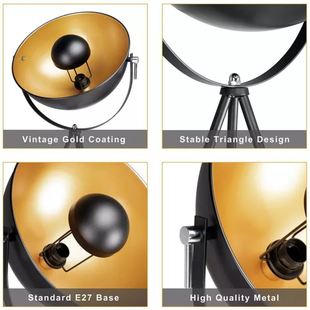 Lampada Piantana Terra Design Moderno Industriale Metallo Luce E27 Nero oro 3