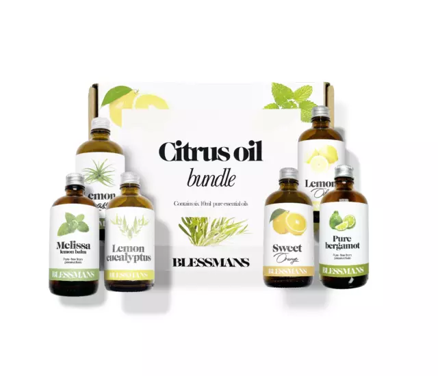 Essential oil citrus bundle, lemon oil, orange oil, bergamot & more | gift set