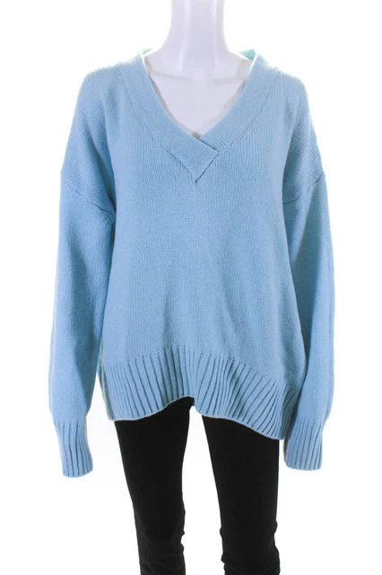 Canessa Womens Cashmere Patricia Oversized V-Neck Sweater Crystal Sea Size 2