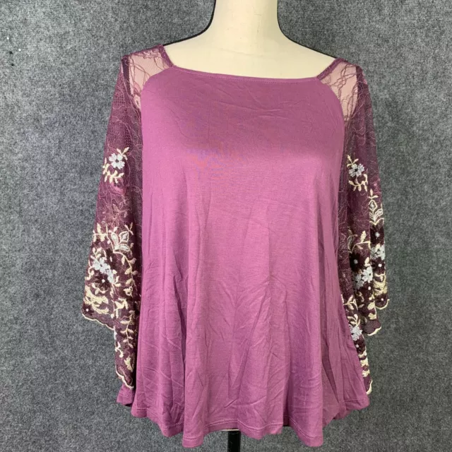 Anthropologie Akemi + Kin Bat Wing Top Women XXS Sheer Embroidered Sleeves