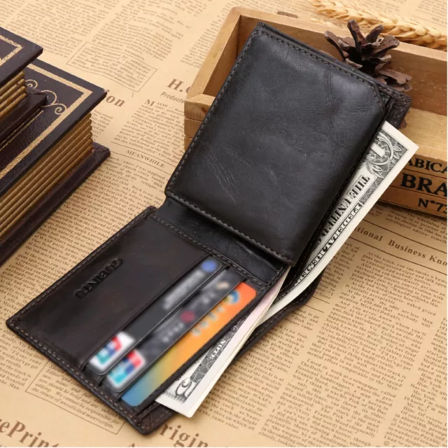 Genuine Leather Mens Purse Bifold Credit Card Wallet RFID Blocking Anti Scan OZ 3