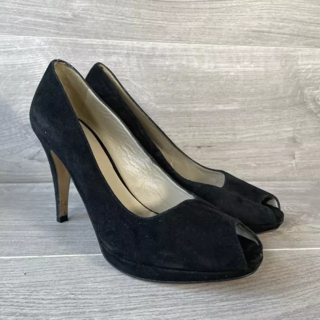 Karen Millen Heels Womens Black UK Size 6 (EU 39) Peep Toe Suede Shoes