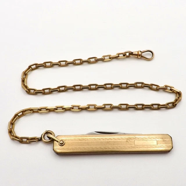 SIMMONS SOLID GOLD Filled Pocket Watch Cable Chain Pocket Knife Fob