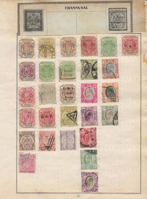 South Africa - Transvaal Stamps on an Album Page Mixed Condition