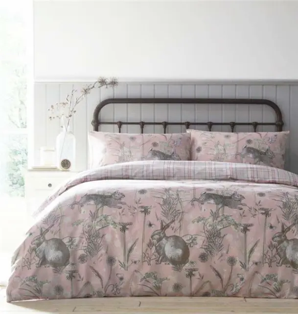 Duvet set rabbit meadow blush pink quilt cover & pillow cases bedding Super King