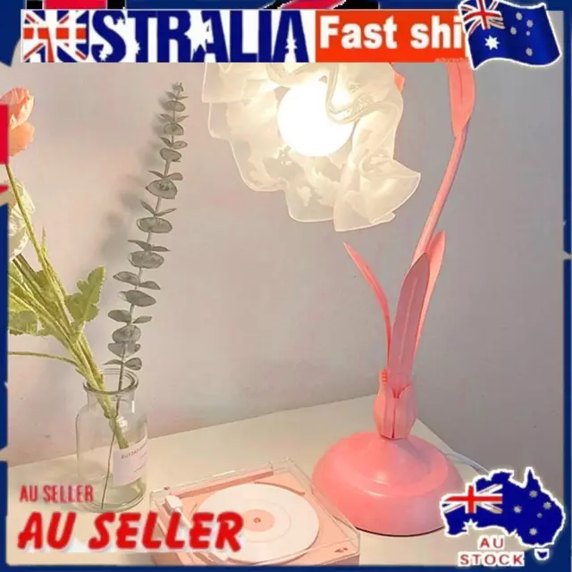 Vintage Flower Table Lamp Acrylic French Romantic Bedside Desk Light (Pink EU)