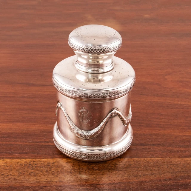 Alphonse Gombert ? French 950 Silver Tea Caddy Foliate Swags & Borders 1896-1913