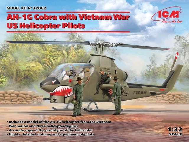 ICM 32062 1:32 AH-1G Cobra Helicopter w/Vietnam War US Pilots Plastic Model Kit