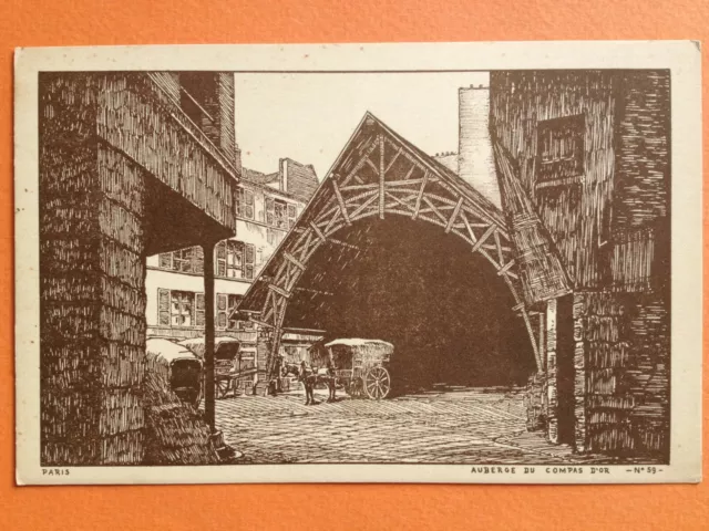 cpa engraving drawing litho 75 - PARIS AUBERGE du COMPAS d'or Engraving Drawing