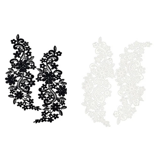 Pair of Embroidered Flower Lace Trimming Edging Trim Sewing Craft (White)