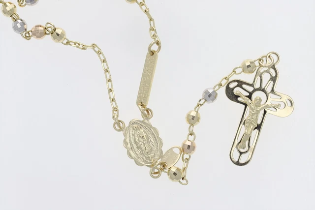 Religious Rosary Cross Beaded 26.5" Necklace 14k Multi-Tone Gold 14.71 Grams Religious Rosary Cross Beaded 26.5" Necklace 14k Multi-Tone Gold 14.71 Grams