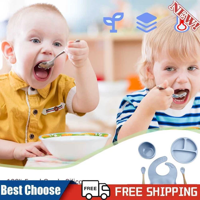 Juego de 5 piezas/juego de vajilla para bebés de silicona antideslizante para bebés