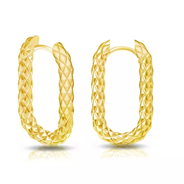 14K Yellow Gold Plated Textured Hoop Earrings Unisex Dangle Earrings For Women