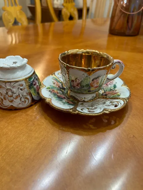 Vintage Capodimonte Coffee/Tea Set Gold Gilt (Stamped & Made in Italy)