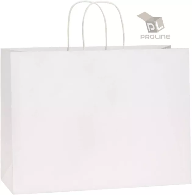 250 Paper Shopping Bags White Kraft 16" x 6 x 12" Retail Merchandise Handles