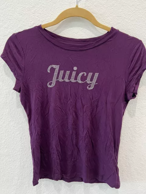 Juicy Couture Black Rhinestone Purple Bling logo sleepwear T shirt top soft Xs